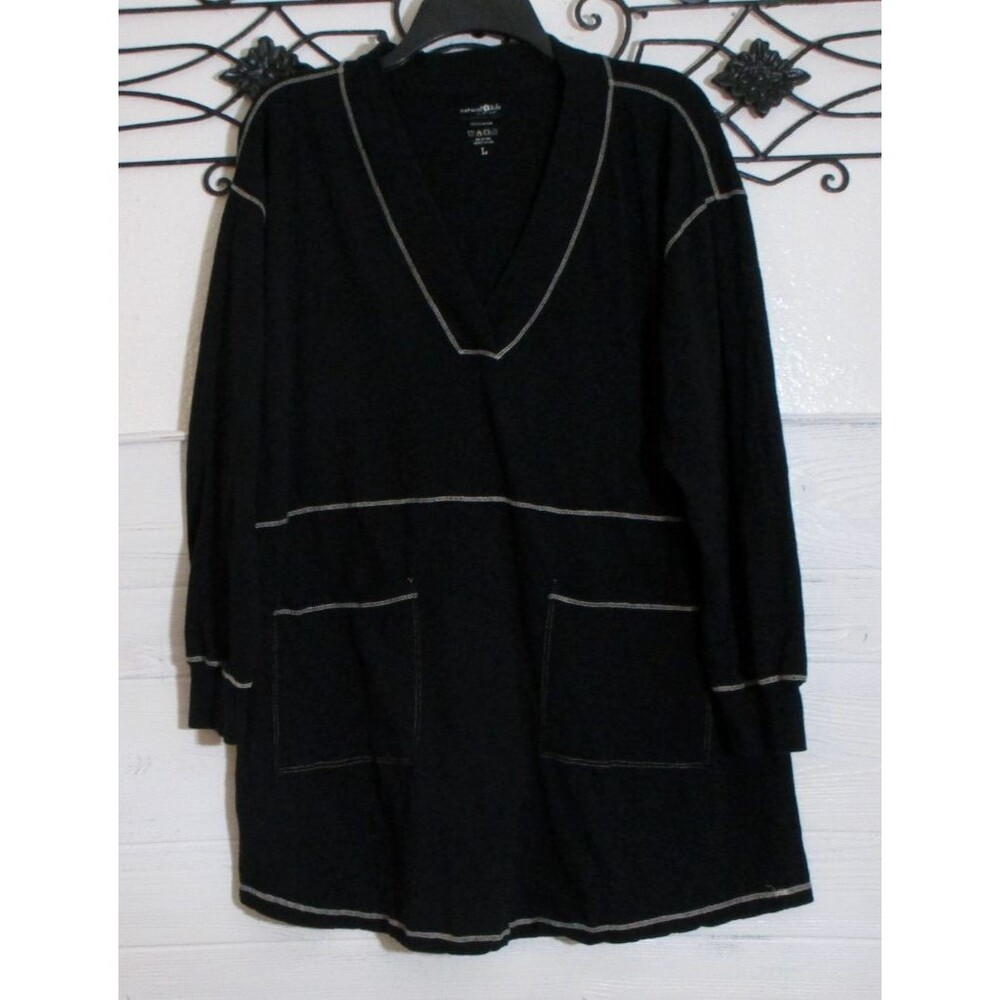 Natural Life Women's Knit Tunic Top Size L Black Long Sleeve